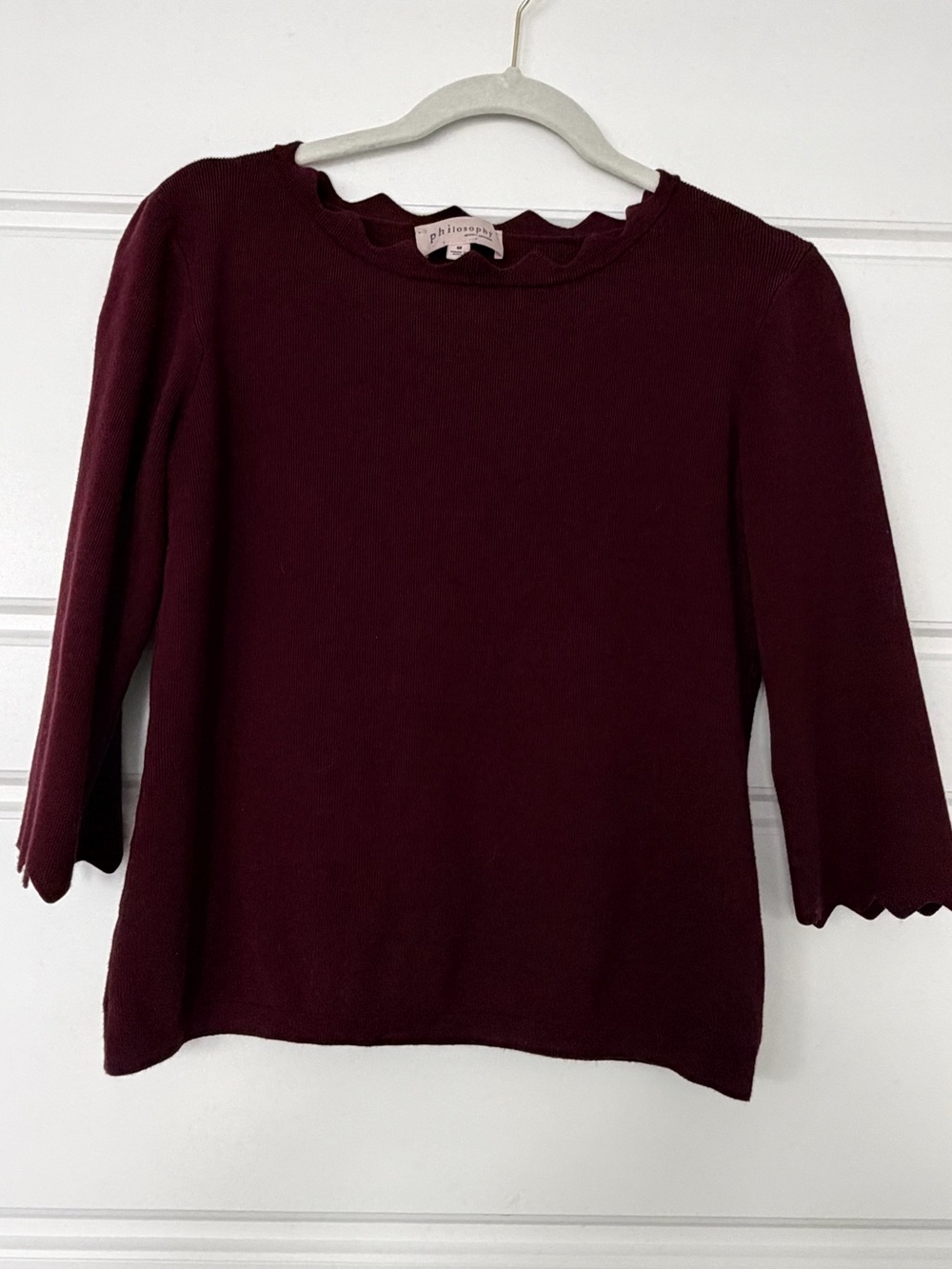 Philosophy Burgundy Scalloped Neck Sweater
